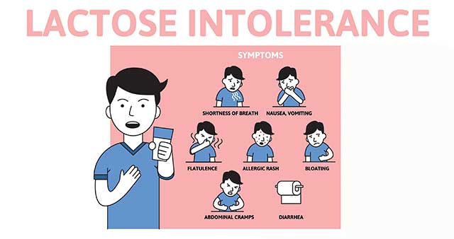 Infographic Showing the Signs and Symptoms of Lactose Intolerance.