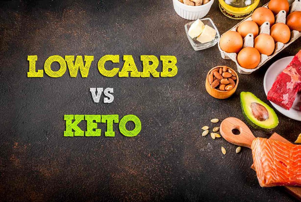 Picture of Low Carbohydrate Foods With the Words Low Carb vs Keto.