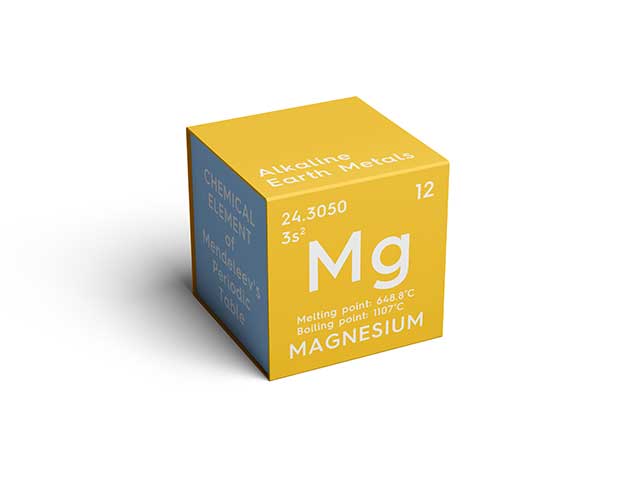 Cube Showing the Magnesium Chemical Element Name and Symbol.