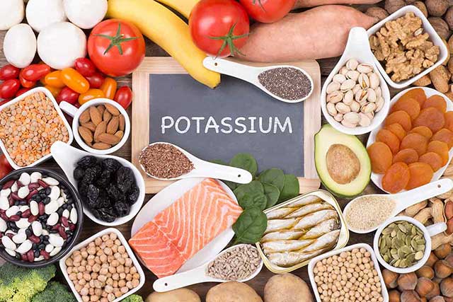 Various foods high in potassium.