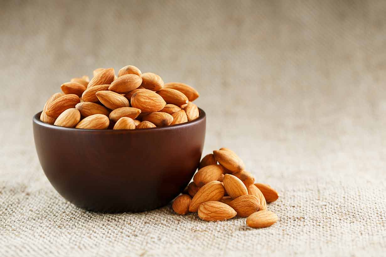 A Brown Bowl of Almonds.