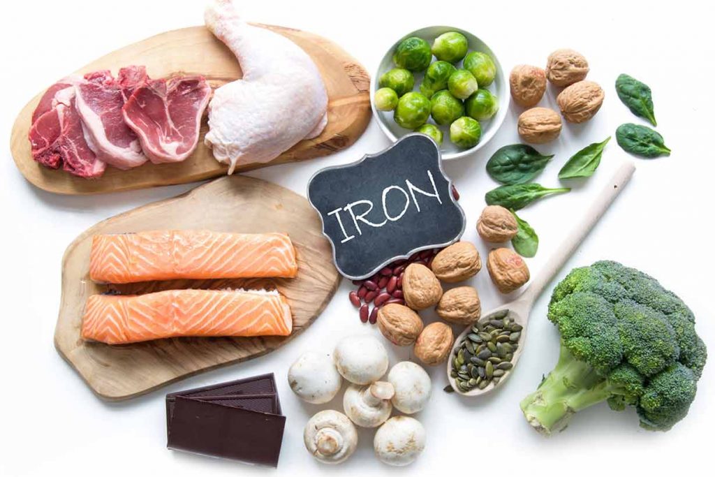 An image showing various foods high in iron.
