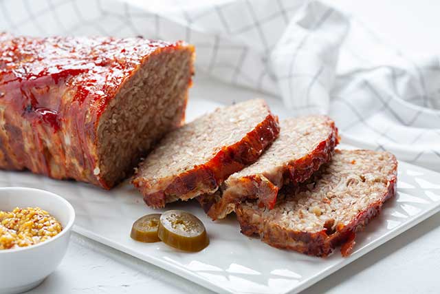 Ground Beef Meatloaf Wrapped With Bacon.