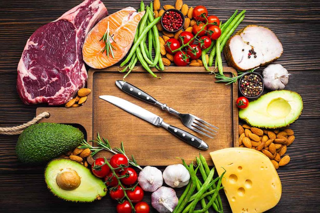 Low Carb Foods On a Wooden Table.