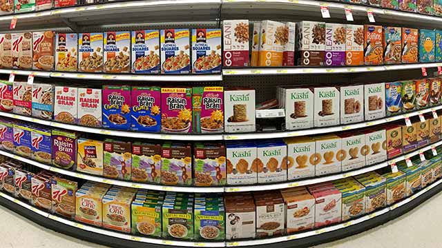 Wide Variety of Cereals High In Oxalates On Supermarket Aisle.