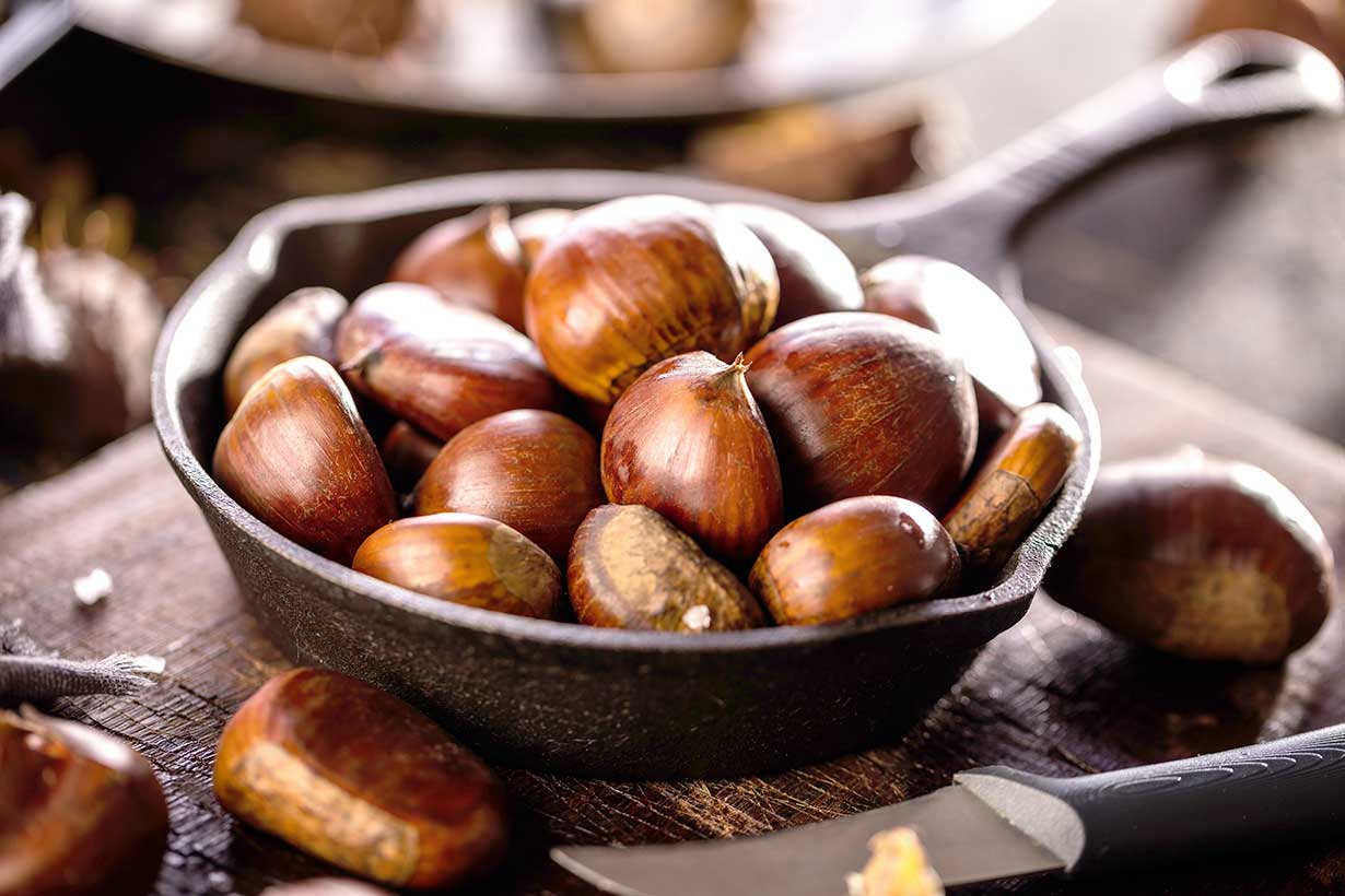 Roasted Chestnuts In a Skillet.
