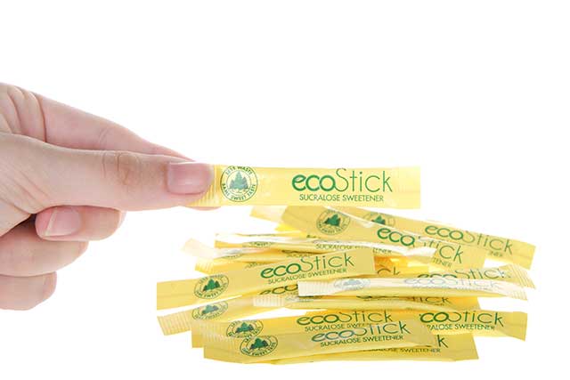 Sucralose Sweetener In Yellow Stick Packets.