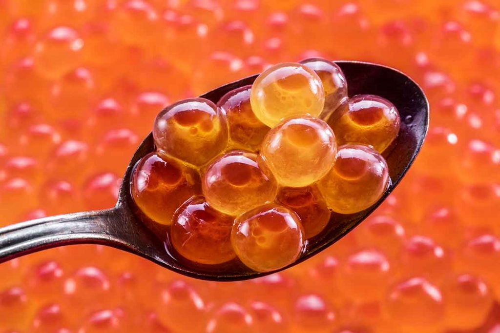 Salmon Roe Fish Eggs On a Spoon.