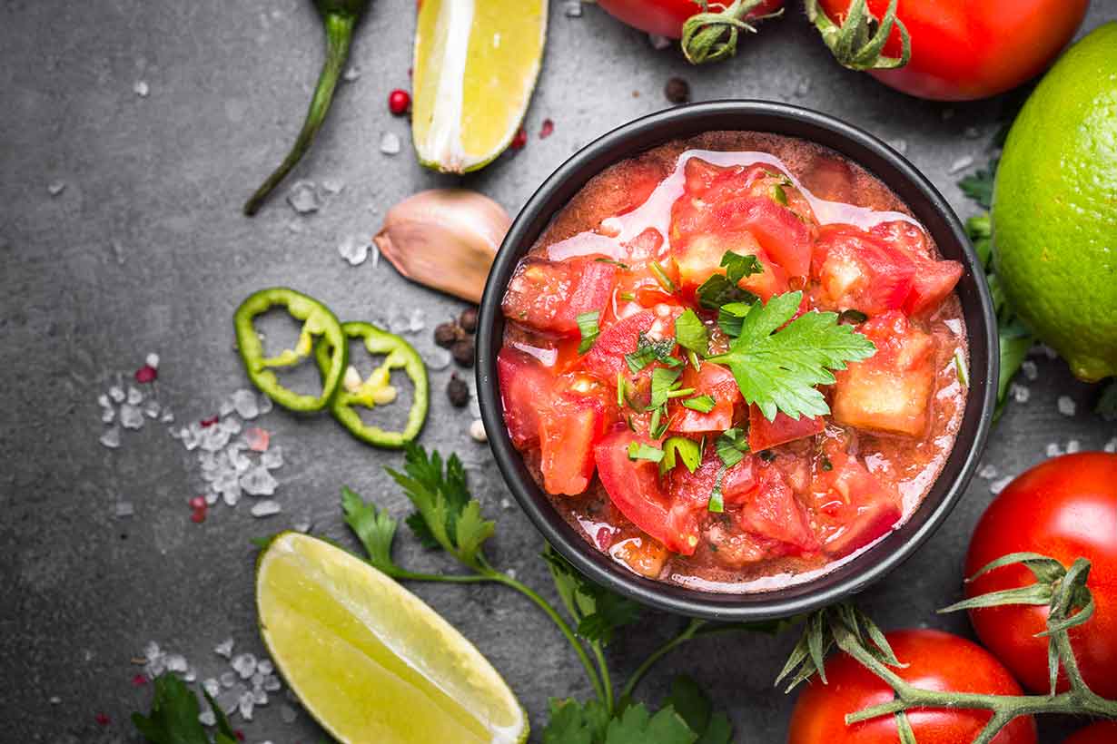 Salsa Dip Next To Traditional Salsa Ingredients.