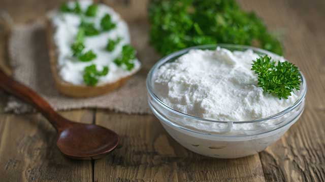 Soft Cream Cheese In a Glass Bowl.