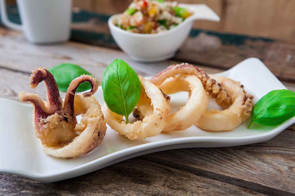 Fried Calamari Rings On a Plate.