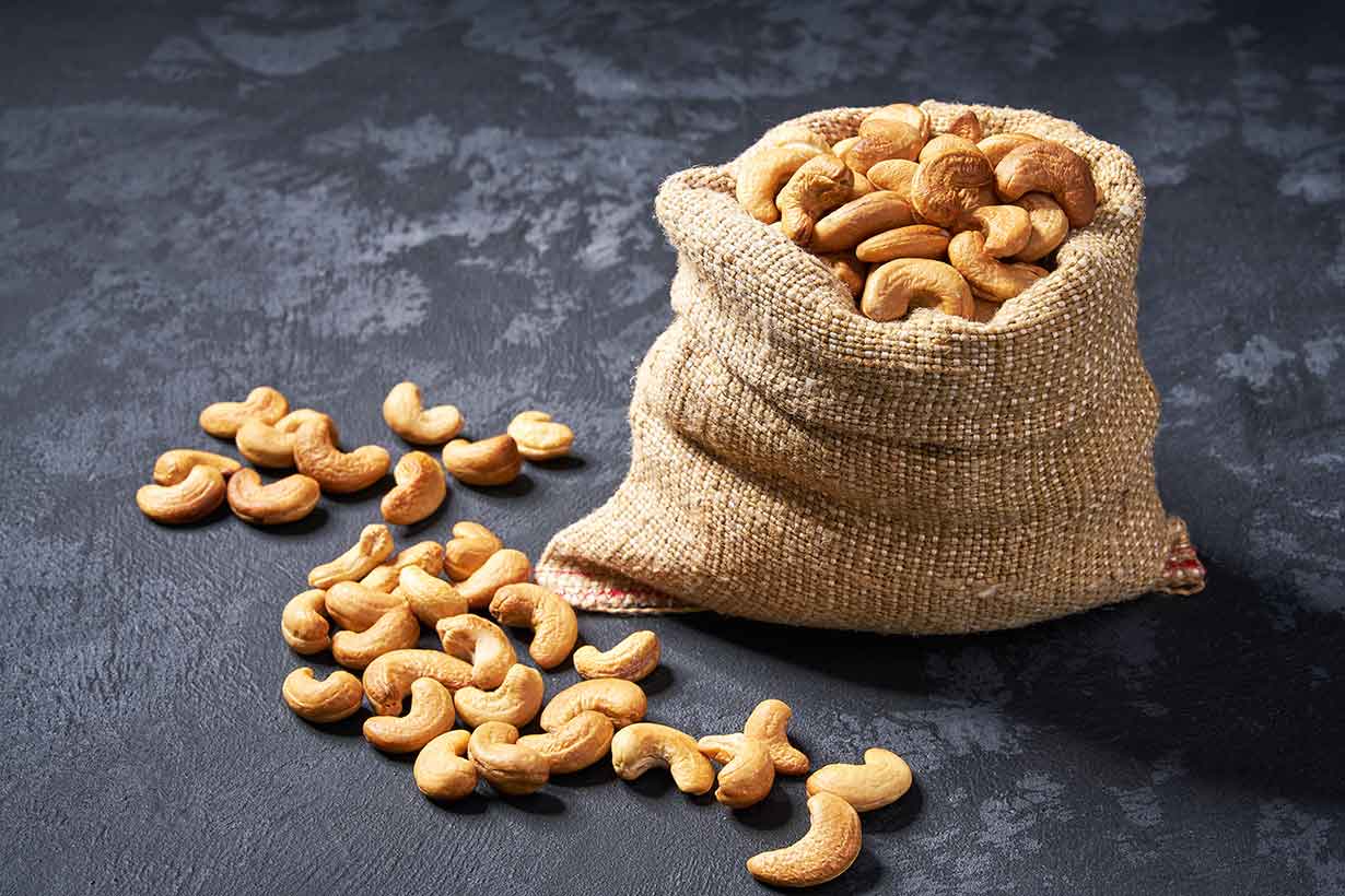 Cashew Nuts In String Bag.