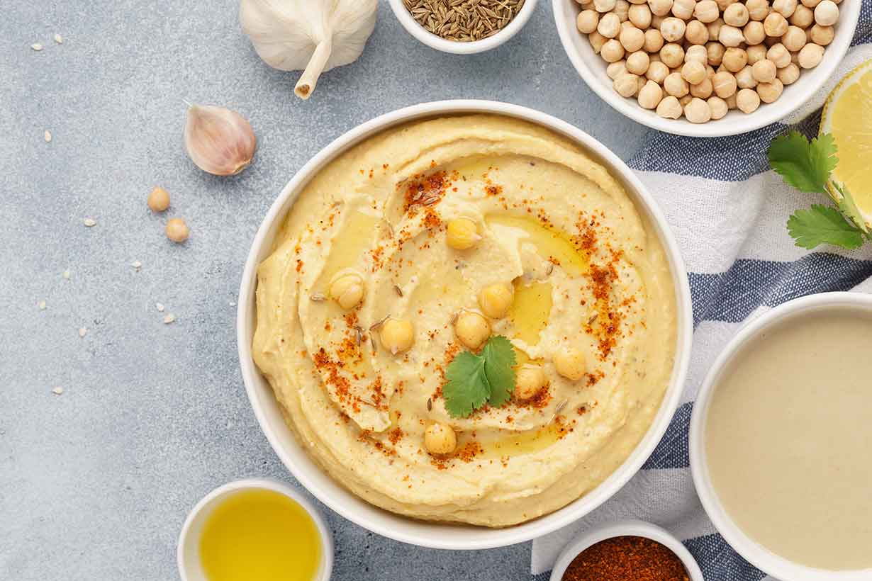 Hummus in a White Bowl.