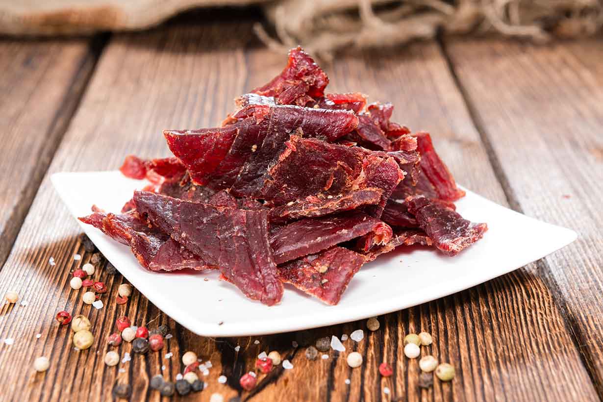 dried-beef-jerky-on-a-plate