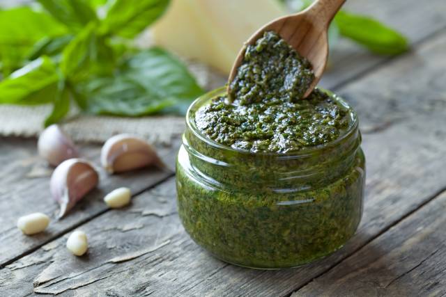 Basil Pesto In a Glass Jar.