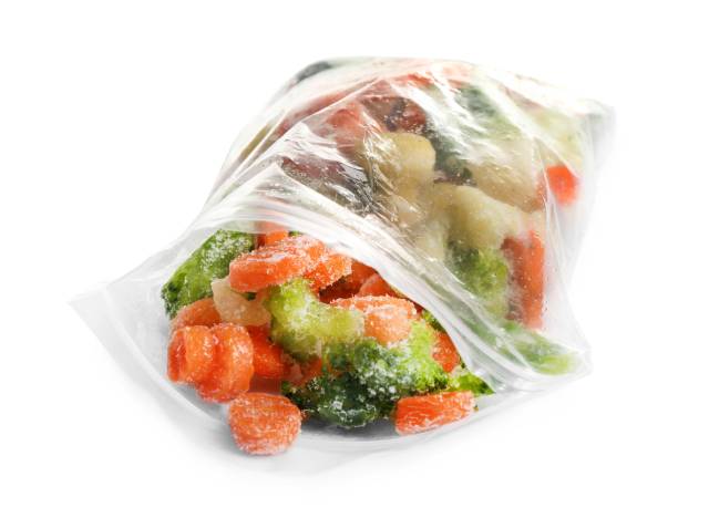 Frozen Vegetables In a Clear Plastic Food Bag.