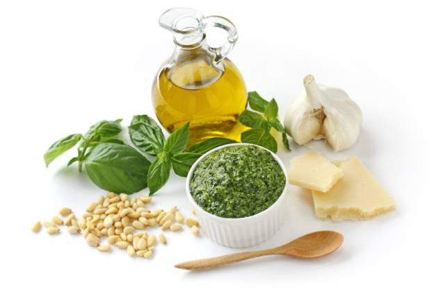 Ingredients For Traditional Basil Pesto Sauce.