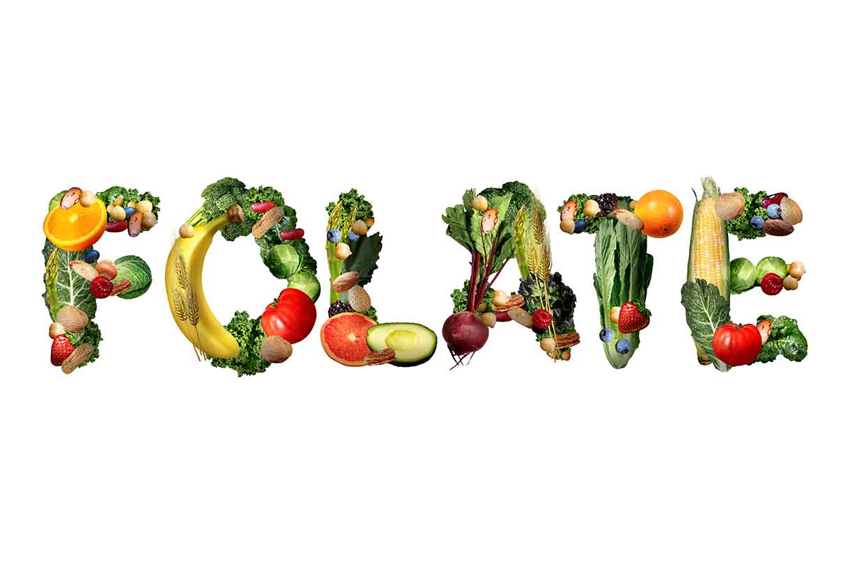 Folate Spelled Out With Various Vegetables.