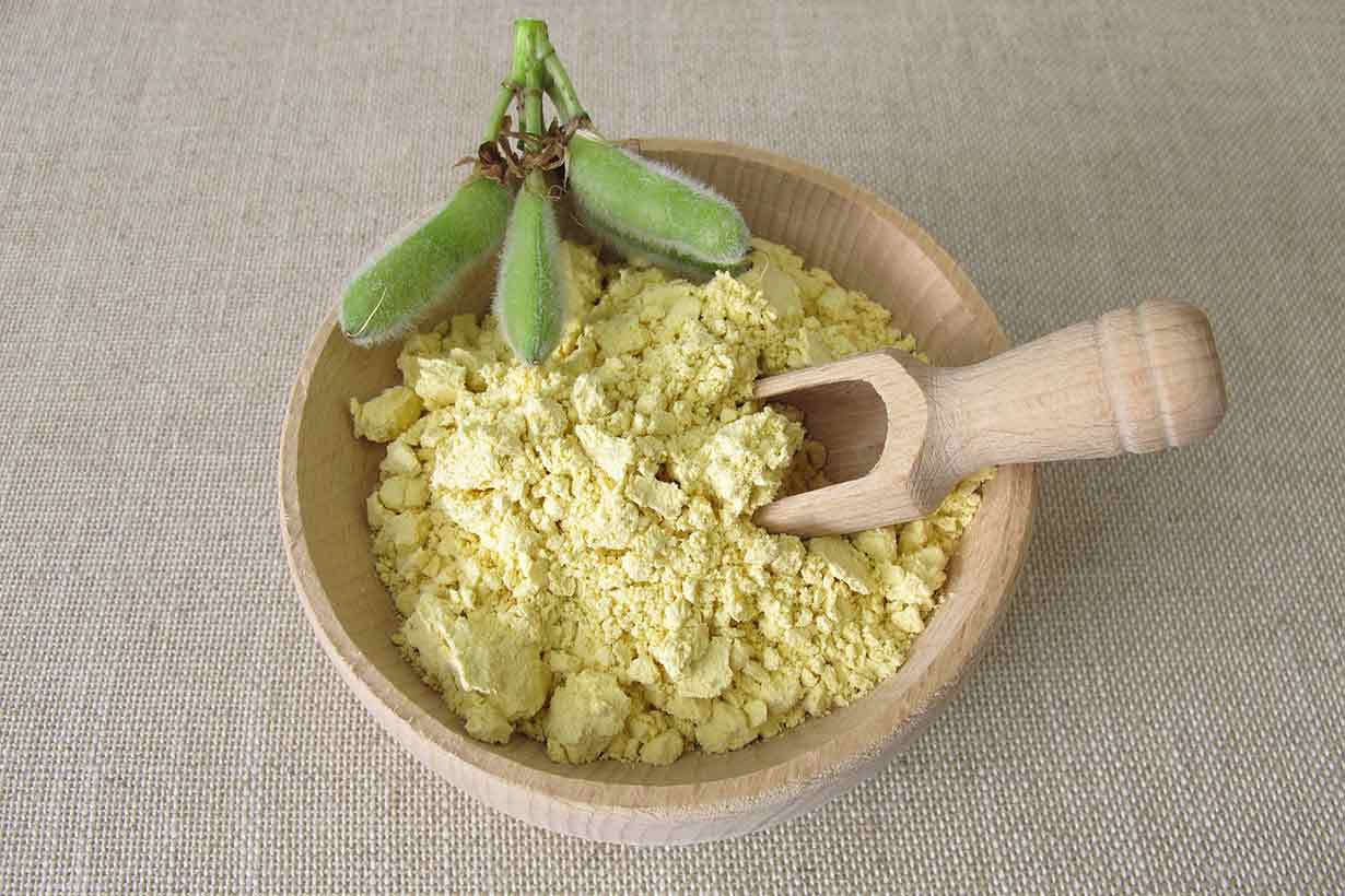 Lupin Flour In a Wooden Bowl.