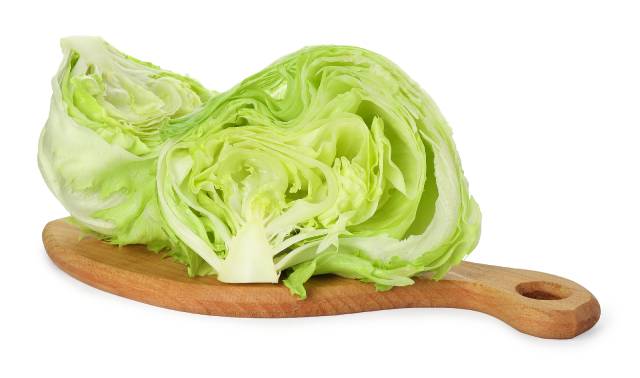 Two halves of iceberg lettuce.