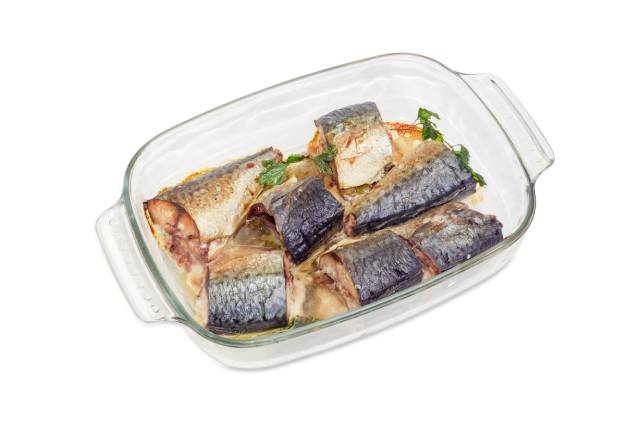 Cooked Atlantic Mackerel In an Oven Dish.