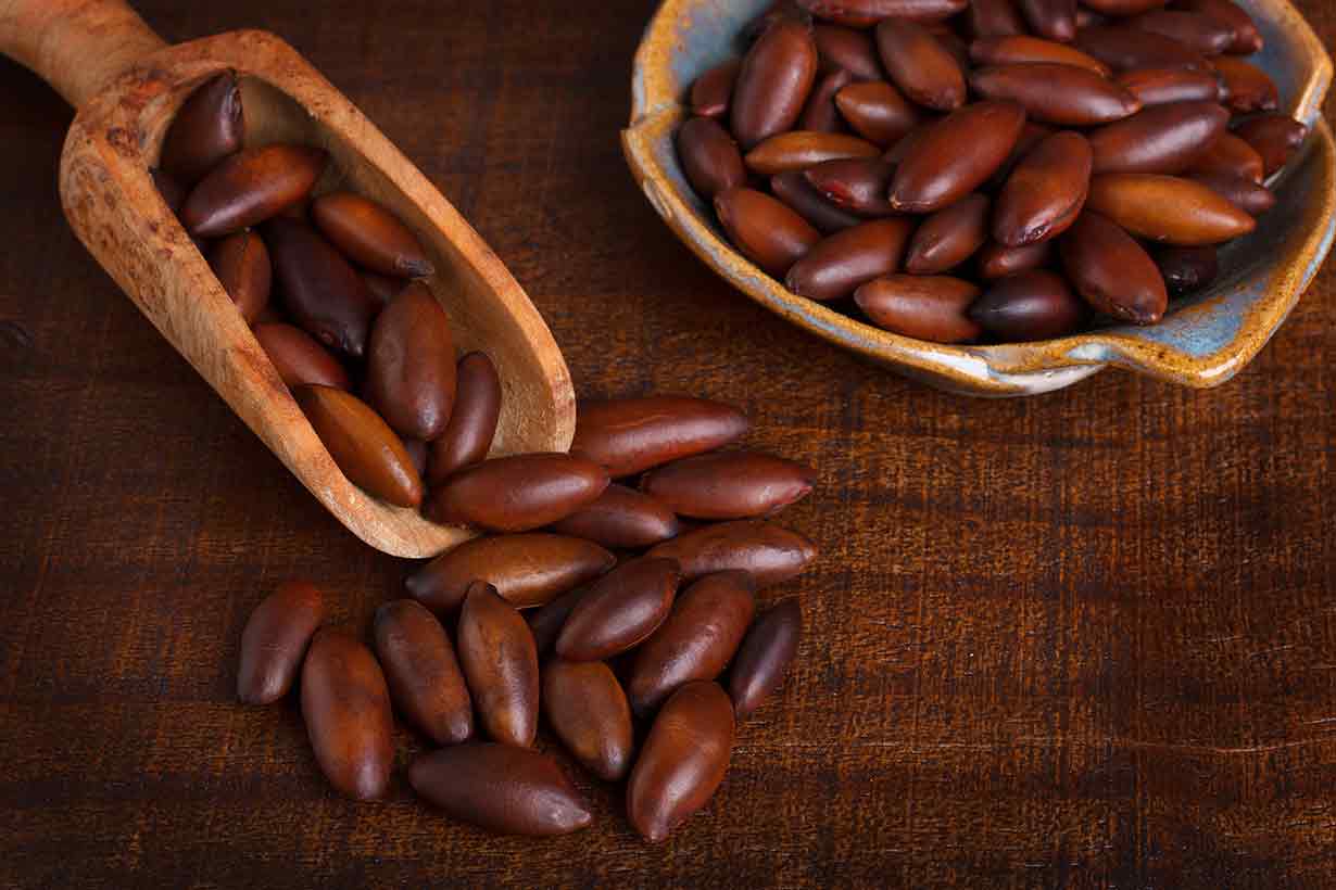 A Pile of Baru Nuts On a Wooden Table.