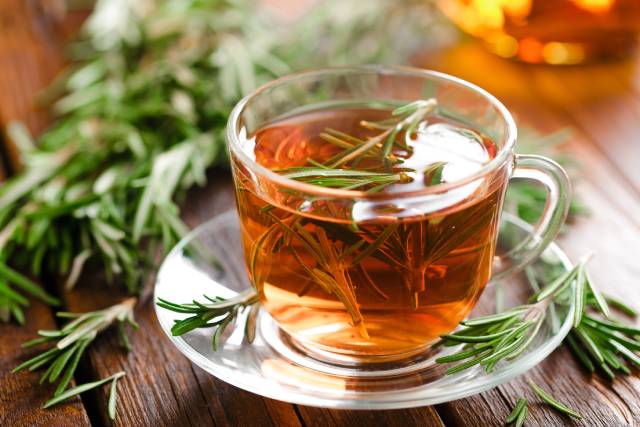 Rosemary Tea In Clear Glass Cup.