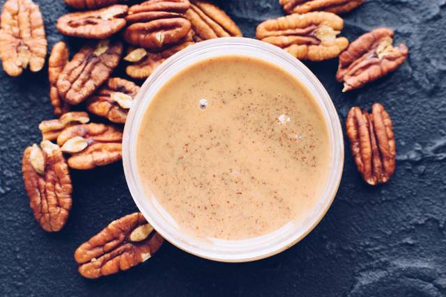 Glass Jar of Pecan Butter.