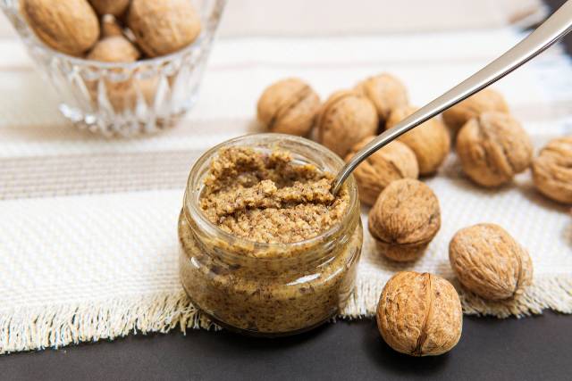 Glass Jar of Walnut Butter.