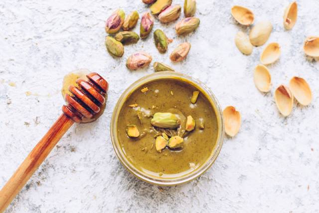 A Glass Bowl of Pistachio Butter.