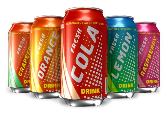 Colorful Cans of Soft Drinks.