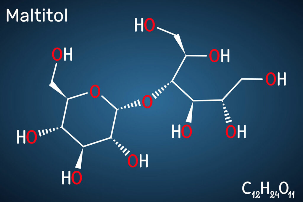 The Chemical Structure of Maltitol, a Type of Sugar Alcohol (Sweetener).