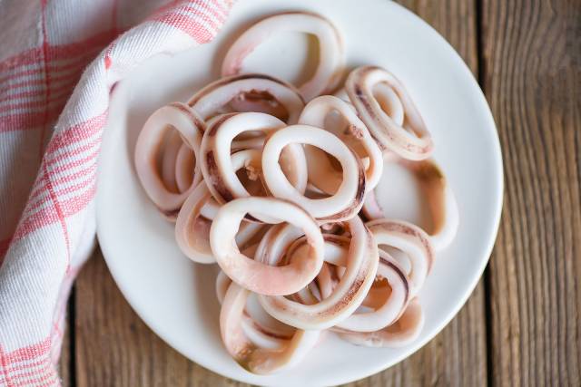 Cooked Squid Rings On a Plate.