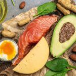 Low-carb, nutrient-rich foods: salmon, eggs, avocado, seeds, greens.