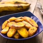 Fried Plantains In a Blue Bowl.