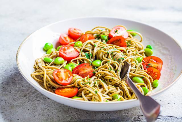 Edamame Pasta In a White Bowl.