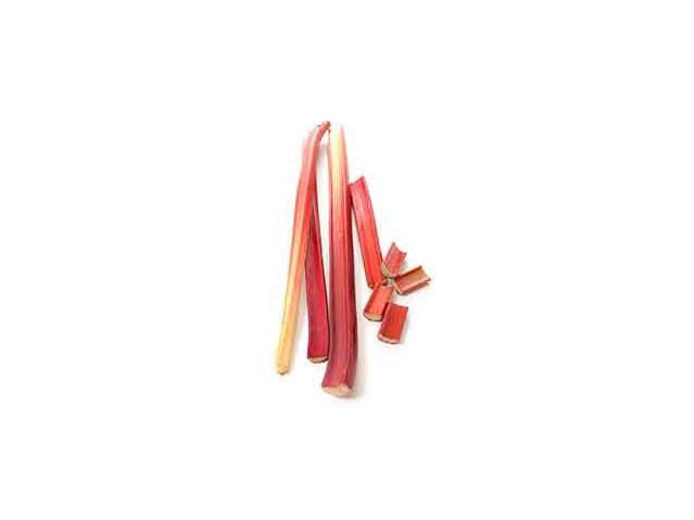 Rhubarb stalks on a white background.