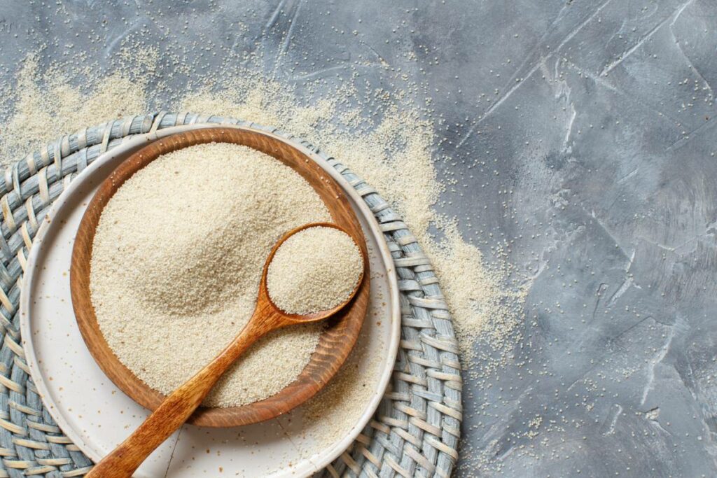 Fonio Grains In a Wooden Bowl.