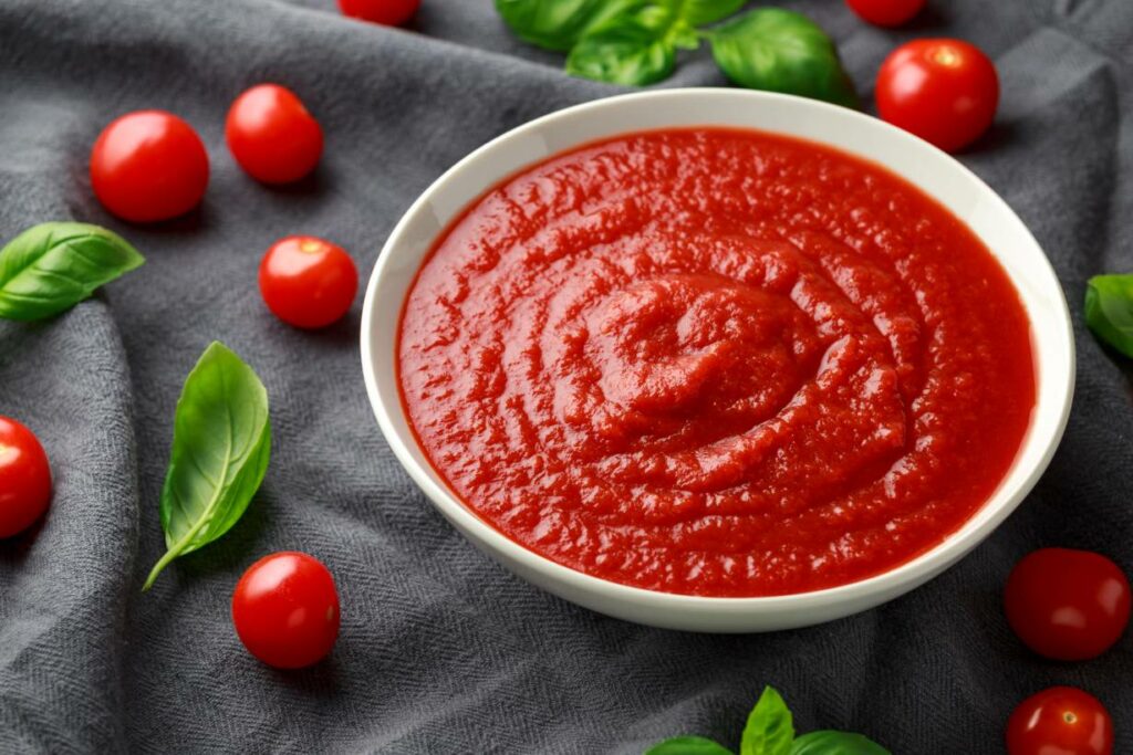 Tomato Passata In a White Bowl.