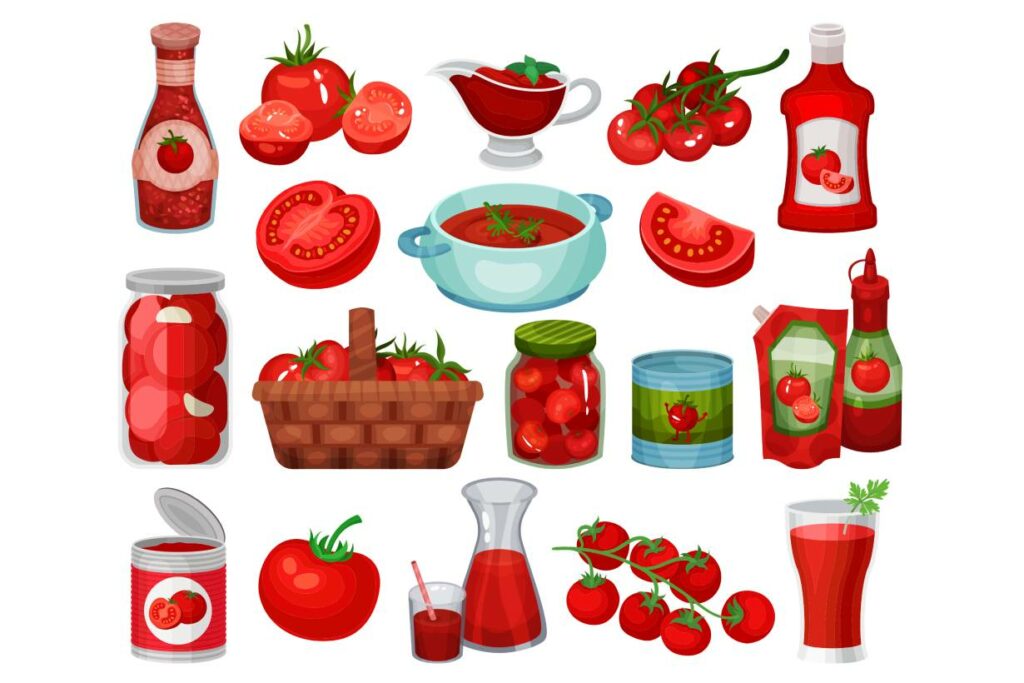A graphic showing various different tomato products.