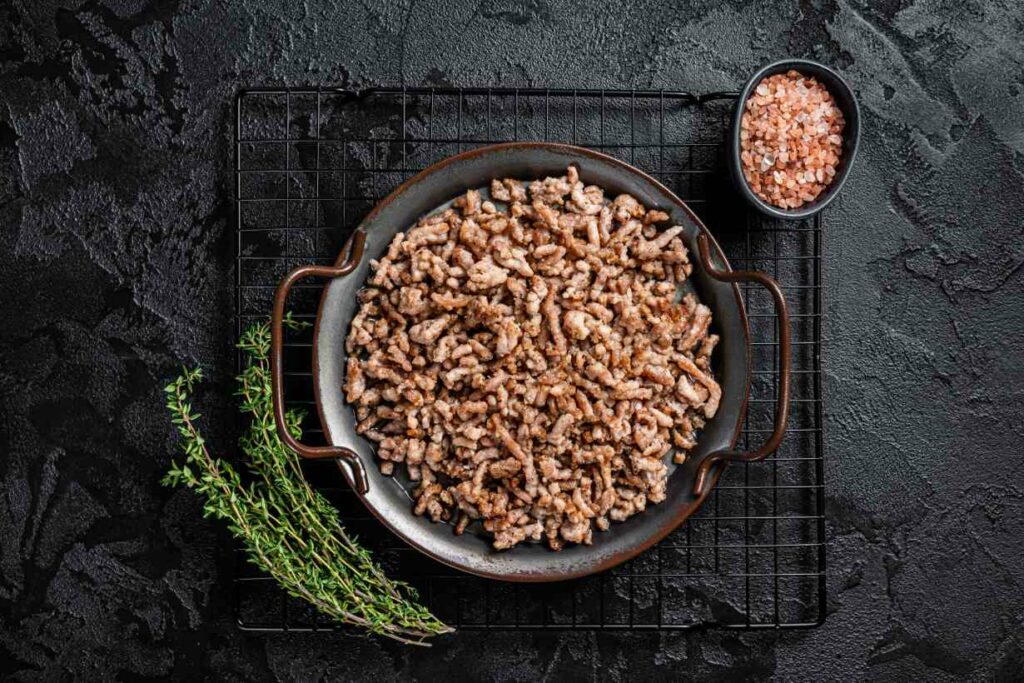 Cooked Ground Beef In a Bowl.