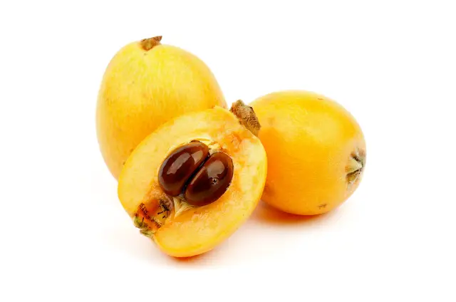 Whole and sliced Japanese loquat fruit,