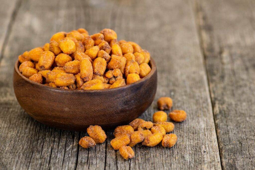 Corn Nuts In a Wooden Bowl.