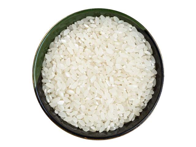 Medium grain white rice in a bowl.