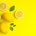 Yellow fruits theme showing lemon on a yellow background.