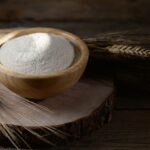 Kamut flour in a wooden bowl.