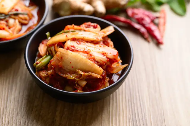 A Bowl of Korean Kimchi - a Popular Type of Fermented Cabbage.