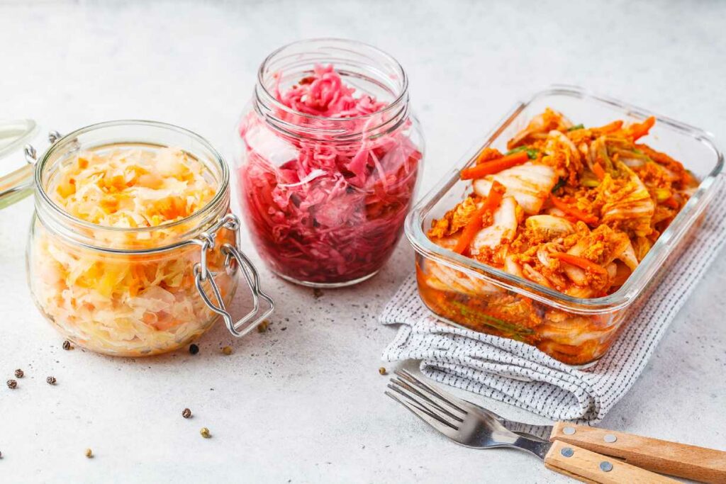 Three Different Types of Fermented Cabbage.