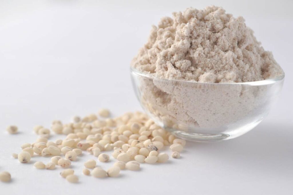 Jowar flour in a glass bowl.