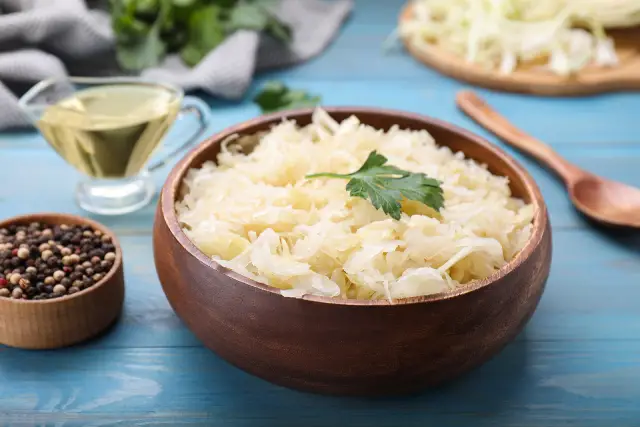 A Wooden Bowl Full of Sauerkraut.